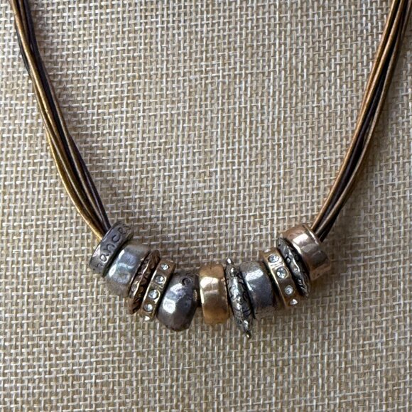 Chicos Multi-Strand Necklace With Mixed Metal Beads & Rhinestone - Picture 2 of 7